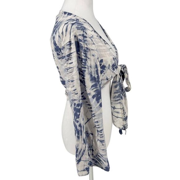 LUUKSE Tie Front Crop Top M Blue Gray Tie Dye Long Sleeve Festival Boho Shirt - Picture 4 of 8